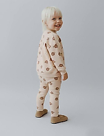 Çiçek baskılı fitilli Taytlı takım