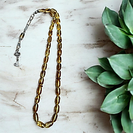 Kehribar Tesbih 12x7 Gümüş Püskül