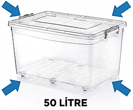 50 Litre Şeffaf Tekerlekli Çok Amaçlı Depolama Kutusu