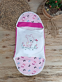Yenidoğan İlk Baharın Ceylanı Nakışlı Çıt Çıt Kapama Bebek Kundak Pembe