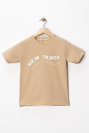 Çocuk Kısa Kollu Bisiklet Yaka "Kuran Yolunda" Baskılı Tişört Mevsimlik Pamuklu