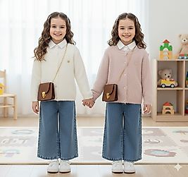 2 - 5 Yaş Arası Peluş Hırka, Gömlek, Çanta ve Bol Paça Kotlu Dörtlü Takım