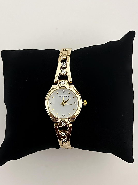 Gold Taşlı Yuvarlak Saat