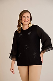 kolları tül krep siyah bluz