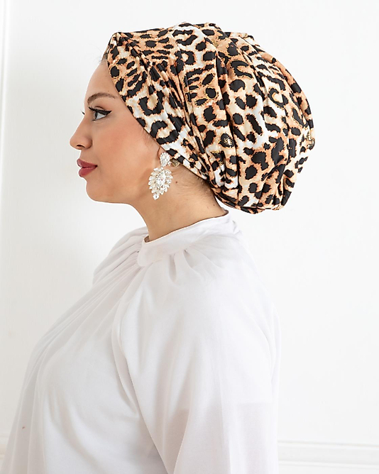 Leopar Önü Dügümlü Dolgulu Bone