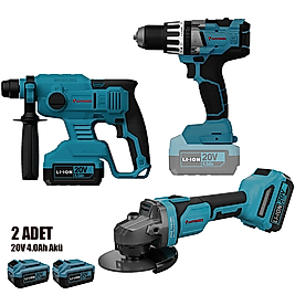 CATPOWER KÖMÜRSÜZ AKÜLÜ SET : VİDALAMA, KIRICI, TAŞLAMA 20V Lİ-İON 4.0 AH