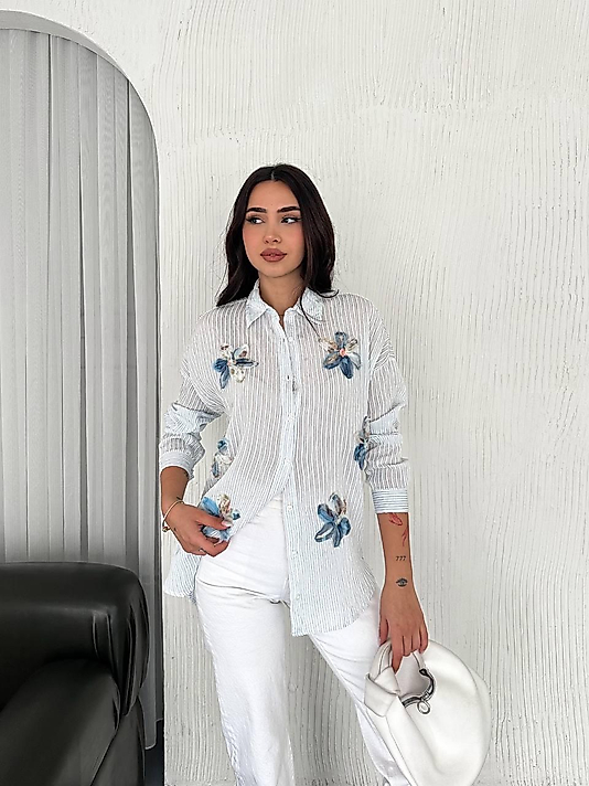 Keten Airobin Kumaş Çiçek Detaylı