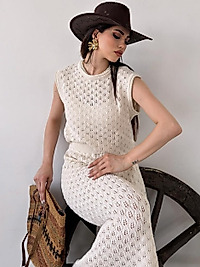 Alt Üst Takım- Bluz & Etek Triko - Krem