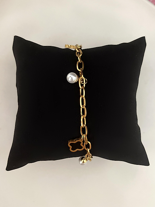 Çelik İnci ve Siyah Yonca Bileklik