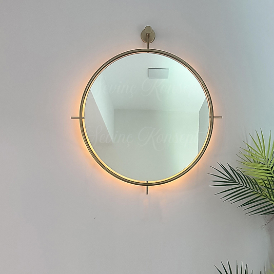 LED li Simirna Ayna GOLD 60 cm Dekoratif Hol Koridor Duvar Salon Mutfak Banyo Wc Ofis Makyaj Aynası