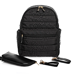 Bebemsi Puff Deri - Kumaş Anne Bebek Bakım Sırt Çantası ( Siyah )