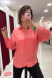 Oversize Dökümlü Dokulu Gömlek – Mercan