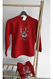 Kırmızı Geyikli Sweatshirt