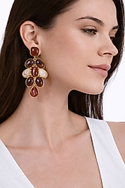 Amber Tonlu Çok Taşlı Salkım Kadın Küpe