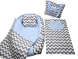 Berababy Babynest Çantalı Gri Ve Mavi Tasarım Bebek Yuvası 5 Parça