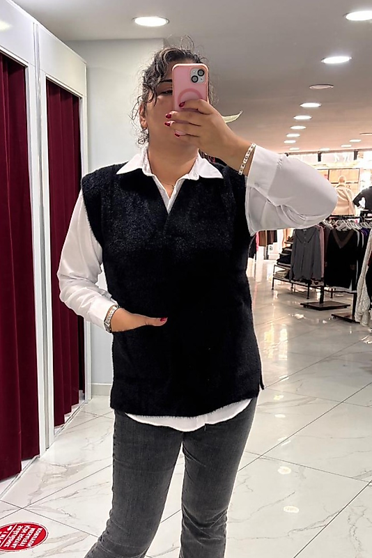 Tay Tüyü Oversize Süveter – Siyah