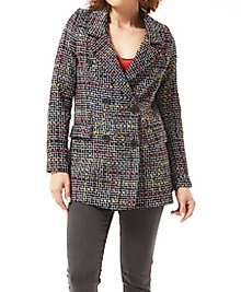 SİYAH-KIRMIZI PÖTİKARE DESENLİ KIŞLIK BLAZER CEKET