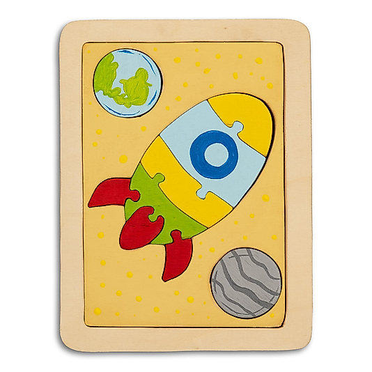 El Yapımı Ahşap Uzay Gemisi Puzzle Tablo – Eğitici Ahşap Oyuncak