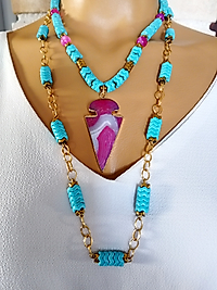 TUKUAZ VE AKİK İKİLİ KOLYE