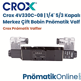Crox 4V330C-08 | 1/4' 5/3 Kapalı Merkez Çift Bobin Pnömatik Valf (Büyük Gövde)