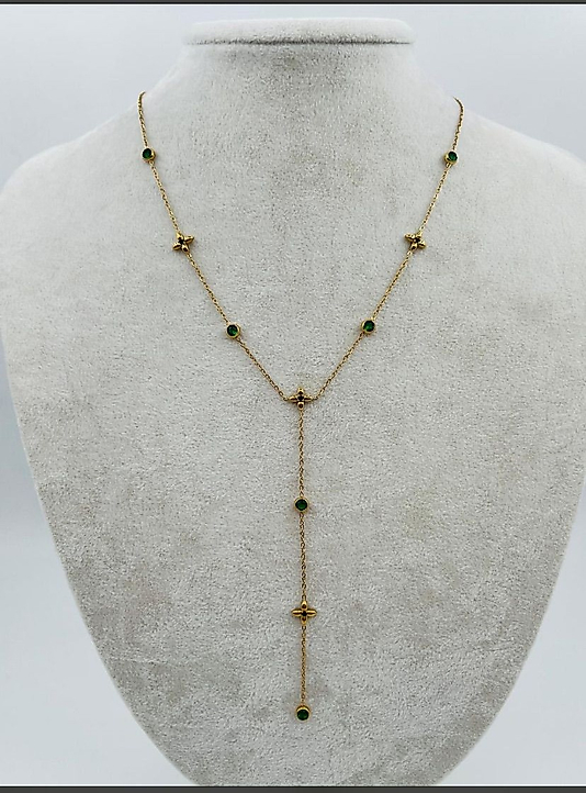 Gold çelik VIP yonca Y dekolte kolye 316L ÇELİK