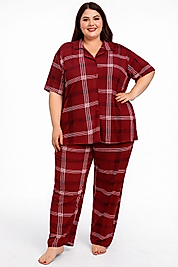 CHARME FASHION BORDO KARELİ BATTAL BOY KADIN PİJAMA TAKIMI