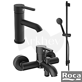 Roca Carelia Lavabo + Banyo Bataryası ve Stella Sürgülü Duş Takımı Seti - Mat Siyah A5DA58AC0K