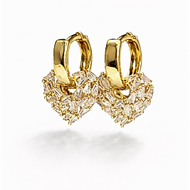 Baget Taşlı Kalp Gold Küpe