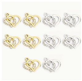( 10 X ADET ) 1 SET TAŞLI ELMAS KALP BİLEKLİK & KÜPE & KOLYE UCU
