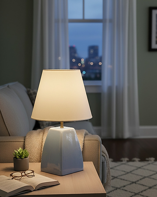 Dekoratif Kare Prizma Gri Mavi Abajur AB057