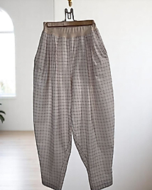 Bayan Keten Jogger Pantolon Ekose