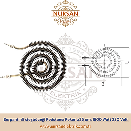 Serpantinli Ateşböceği Rezistansı Rekorlu 25 cm. 1500 Watt 230 Volt