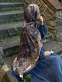 PAMUKLU ETNİK DESEN ŞAL- LACİVERT \ SOMON