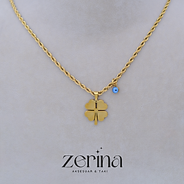 Minimalist Burgu Zincirli Dört Yapraklı Gold Renk Kadın Çelik Kolye