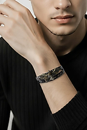 Kahverengi Gerçek Yılan Derili Kartal Detaylı Mıknatıslı Bileklik