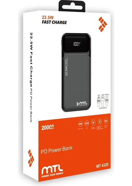 MTL 20.000 mAh 22,5W Kablolu Powerbank MT4320