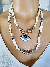 TURKUAZ,AKİK ,HEMATİT VE SERAMİK GÖZ KOLYE