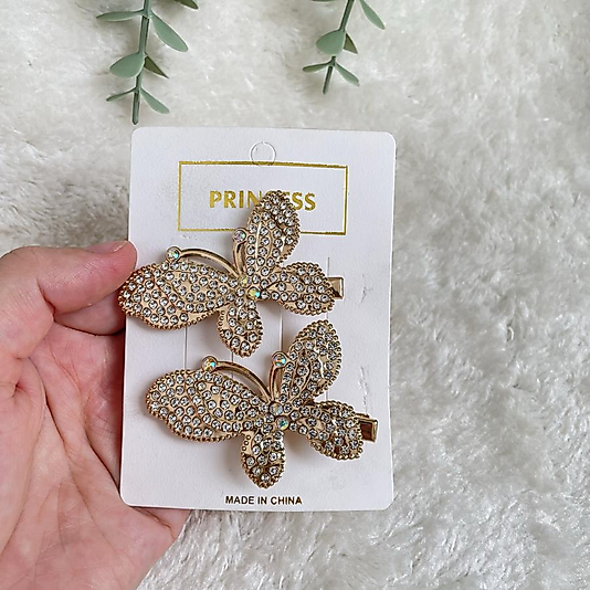 Kelebek Zikron Taşlı Gold 2li Kilips