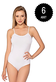 Gümüş 4025 Kadın Likralı İp Askı Kancalı Body Beyaz 6 lı Paket
