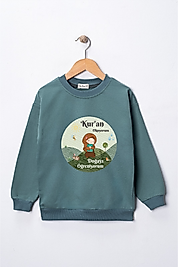 Kız Çocuk "Kuran Okuyorum, Doğayı Çok Seviyorum" Baskılı Pamuklu Sweat