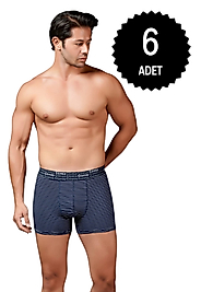 Gümüş 3114 Erkek Likralı Çizgili Boxer Lacivert 6 lı Paket