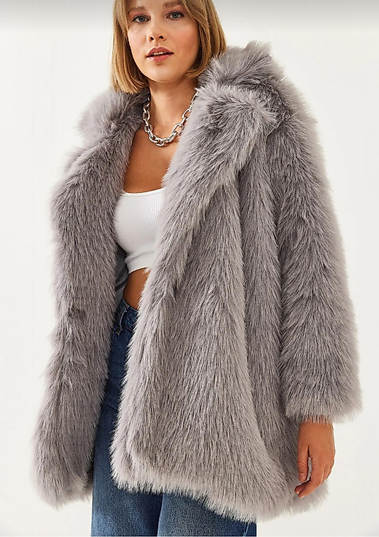 Kürk Ceket Gri Renk