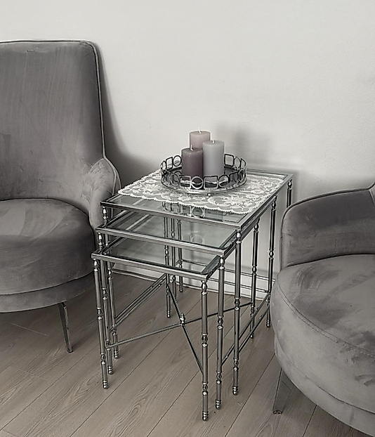 PARLAK KROM TORNALI ORTA SEHPA VE ZİGON ŞEFFAF CAM