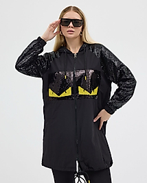 Siyah Pul Detaylı Kapşonlu Trenç Kot