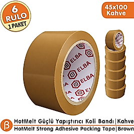 Elba 45x100 Taba (Kahverengi) Koli Bandı Hotmelt Güçlü Yapışkan (6 Adet)