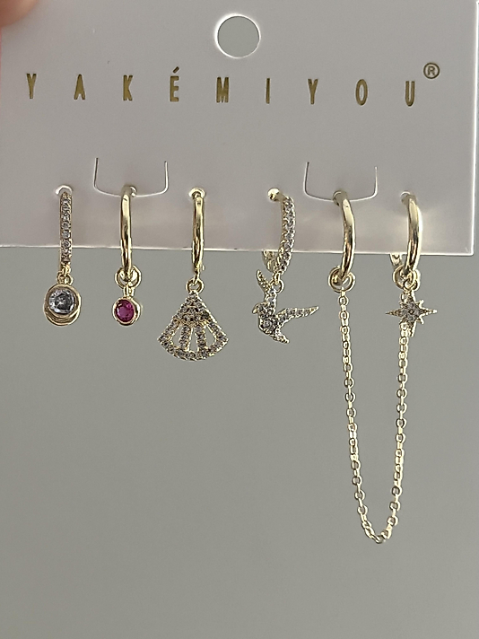 Yakemiyou 6’lı Kuş Küpe(çelik değildir)