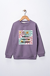 Kız Çocuk "Kuran Hayatın Rehberi" Baskılı Pamuklu Sweat