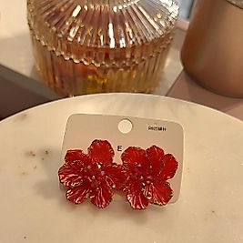Kırmızı Kristal Çiçek Küpe