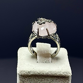Pembe Kuvars Taşlı Ayarlanabilir Çelik Yüzük