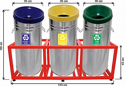 ÜÇLÜ GERİ DÖNÜŞÜM SETİ PASLANMAZ ( KDV DAHİL )